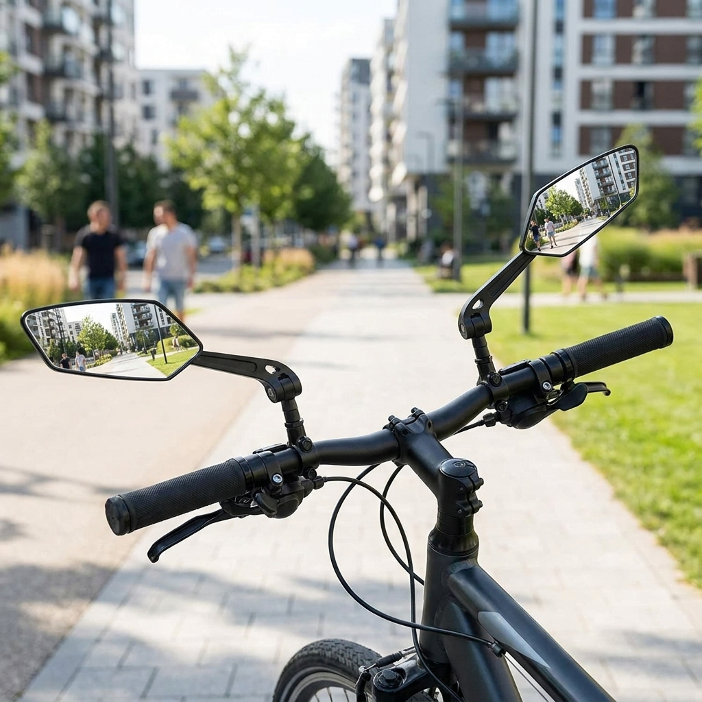 2 Pack Bike Mirrors in use, lifestyle setting