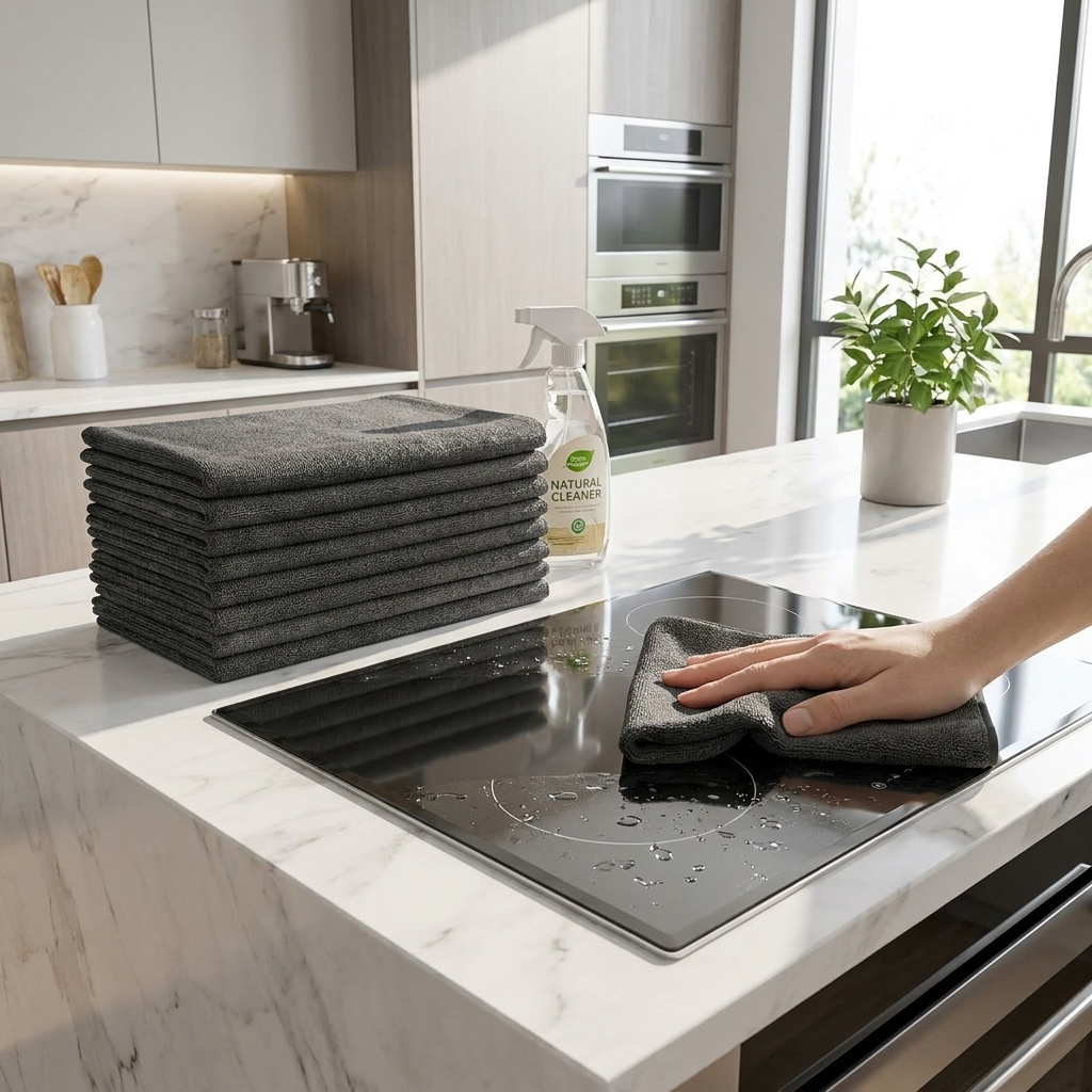 10pcs Versatile Microfiber Cloths for Windows Car Kitchen in use, lifestyle setting