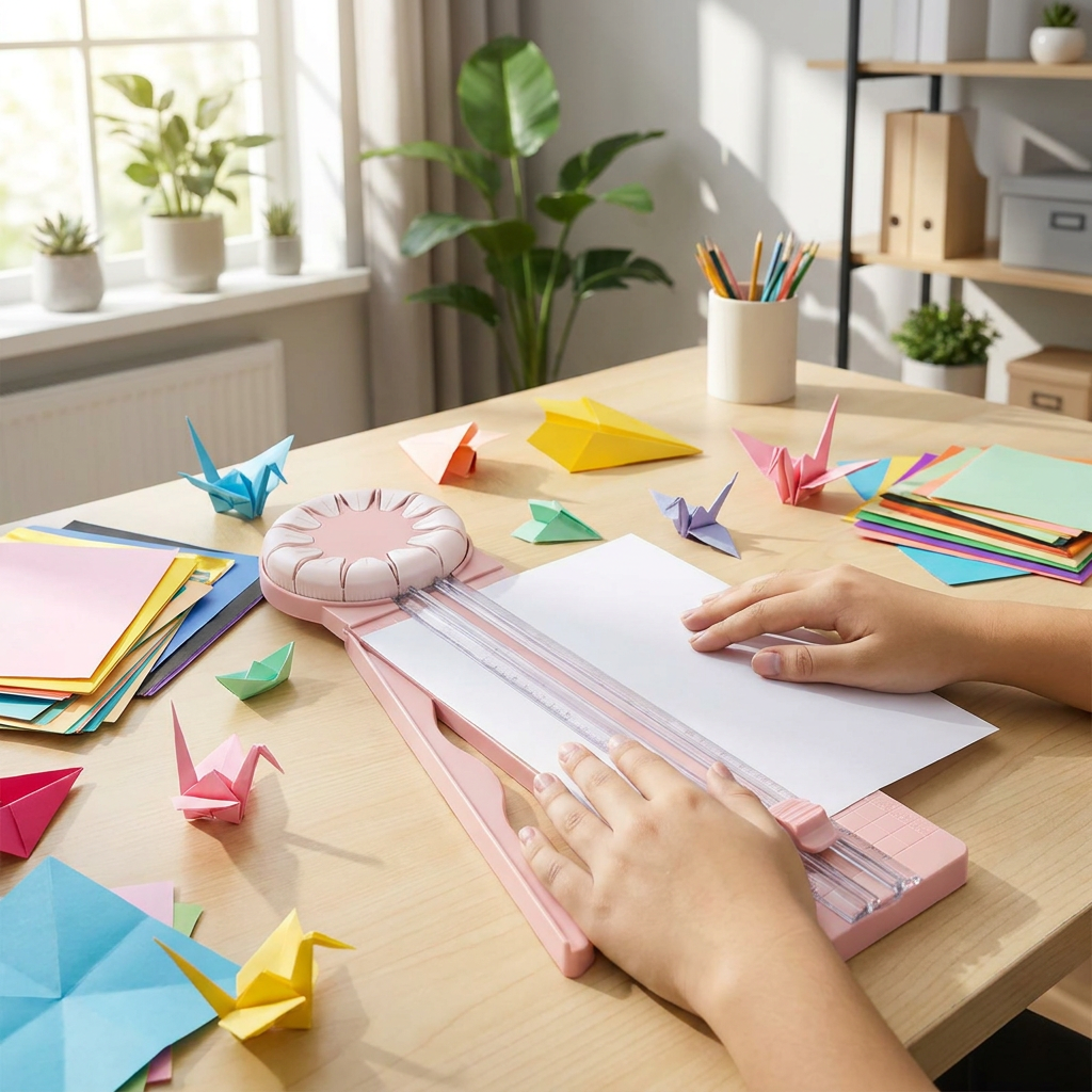 12-in-1 Trimmer Paper Cutter in use, lifestyle setting
