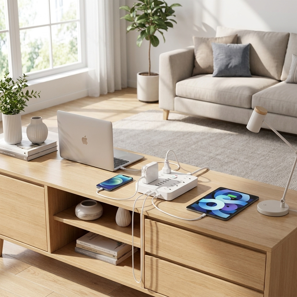 14-In-1 Power Strip With Surge Protection in use, lifestyle setting