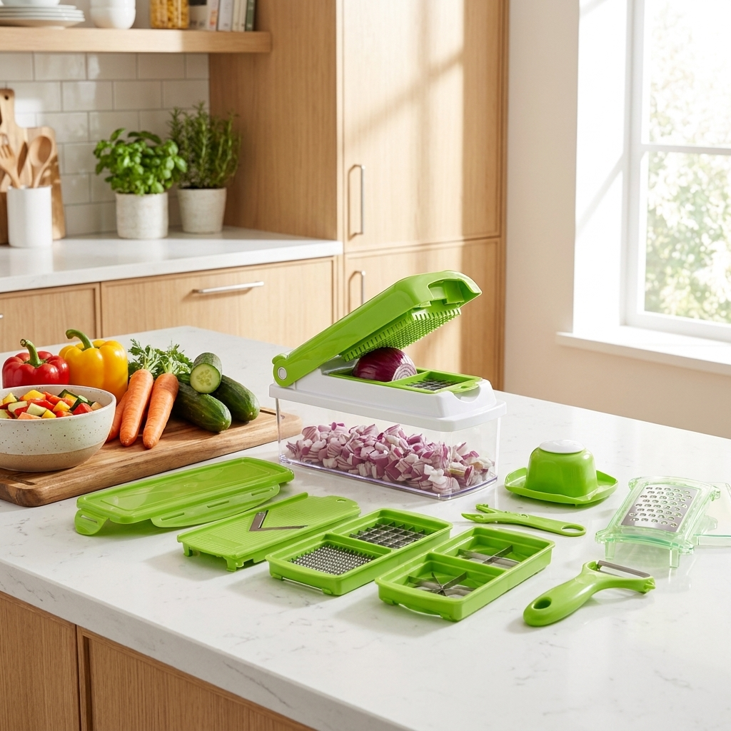 12-in-1 Multifunctional Vegetable Cutter in use, lifestyle setting