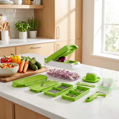 12-in-1 Multifunctional Vegetable Cutter in use, lifestyle setting