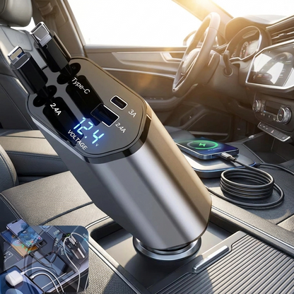 120W Retractable Car Charger in use, lifestyle setting