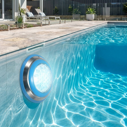 15W LED Stainless Steel Wall-Mounted Pool Light in use, lifestyle setting