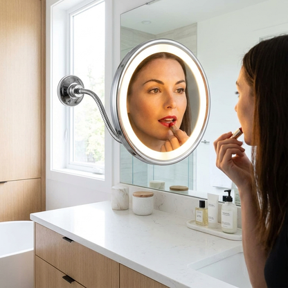 10X Magnifying LED Lighted Flexible Mirror in use, lifestyle setting
