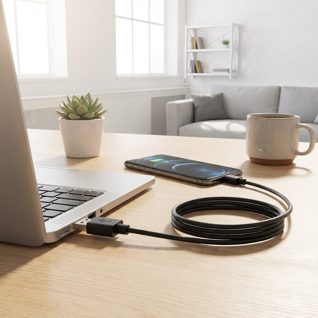 10ft Premium Micro USB Cable in use, lifestyle setting