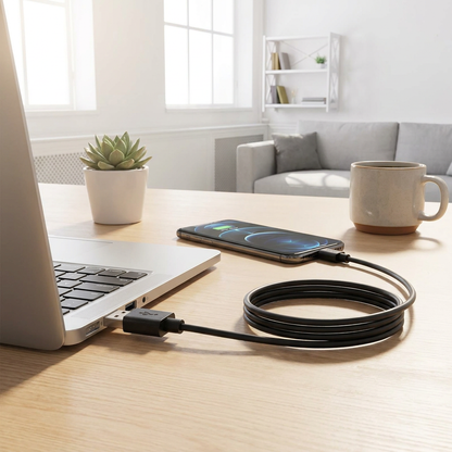 10ft Premium Micro USB Cable in use, lifestyle setting