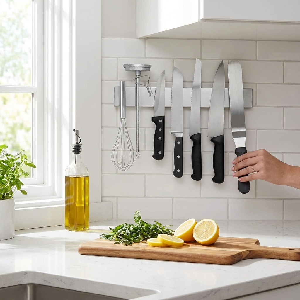 14 Inch Magnetic Knife And Tools Holder in use, lifestyle setting