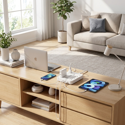 14-In-1 Power Strip With Surge Protection in use, lifestyle setting