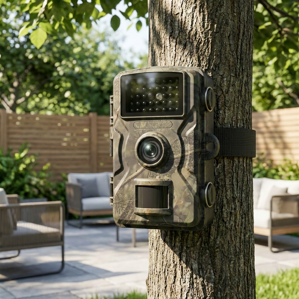 1080P Night Vision Trail Camera in use, lifestyle setting