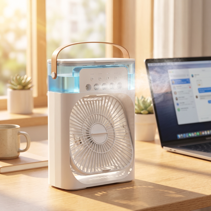 AirFrost mini climatiseur sur un bureau lumineux