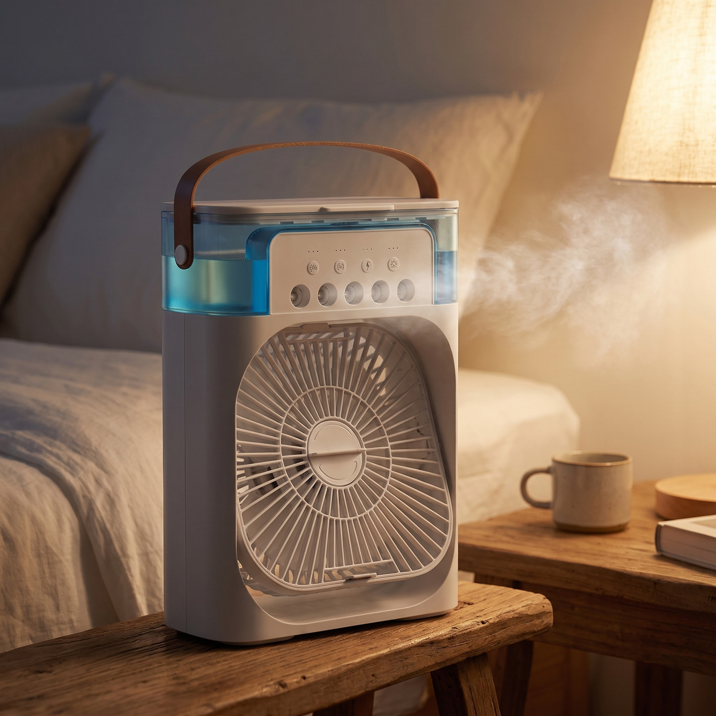 AirFrost mini climatiseur sur une table de chevet la nuit