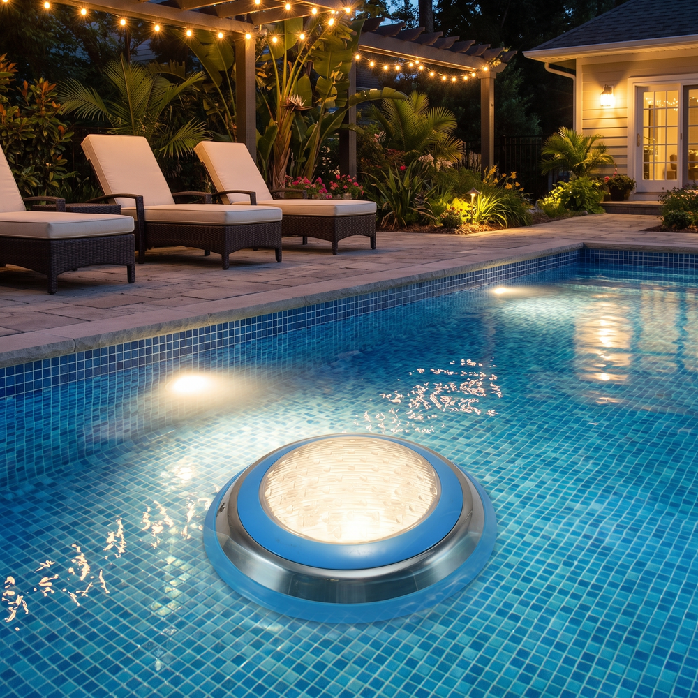 Une piscine qui brille de l'intérieur