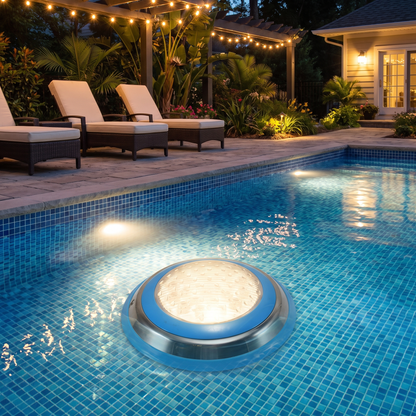 Spot de piscine illuminant l'eau la nuit