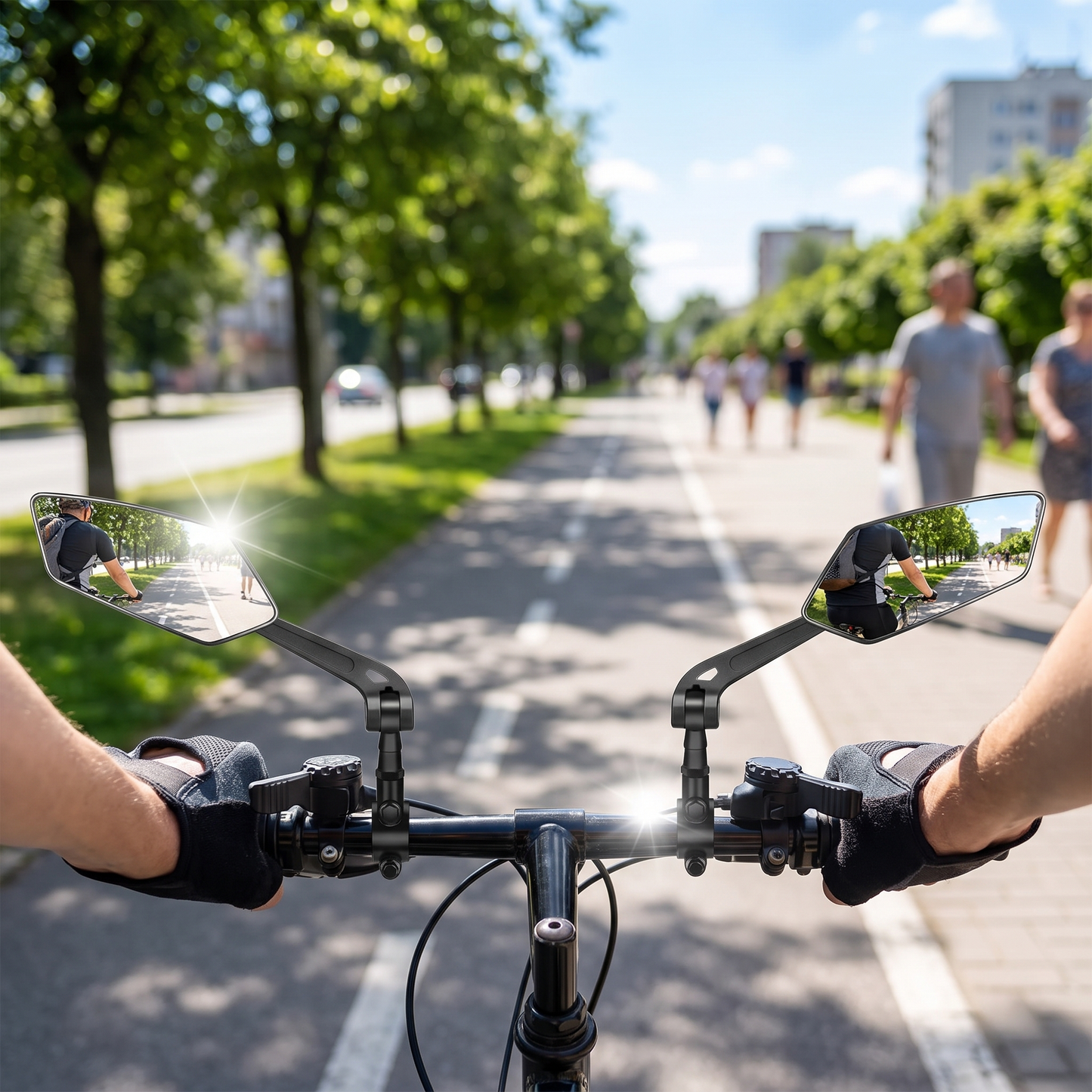 Rétroviseur monté sur un vélo lors d'une balade