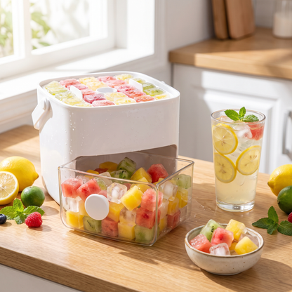 Bac à glaçons sur un plan de travail avec limonade glacée