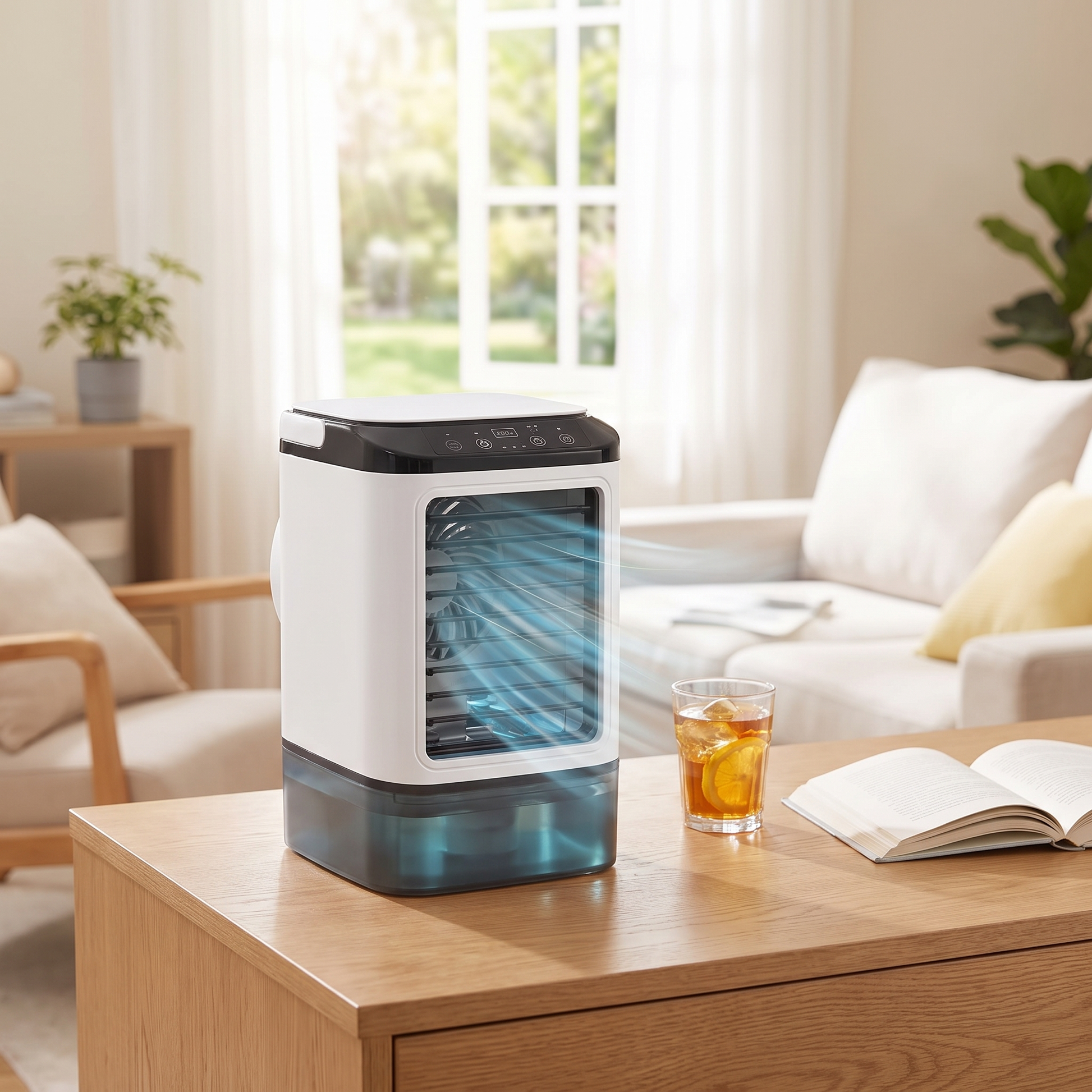 Climatiseur portable posé sur un bureau
