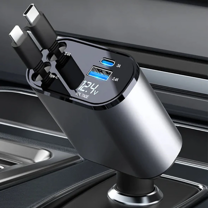 Chargeur Voiture 4en1 — Câbles Toujours Prêts